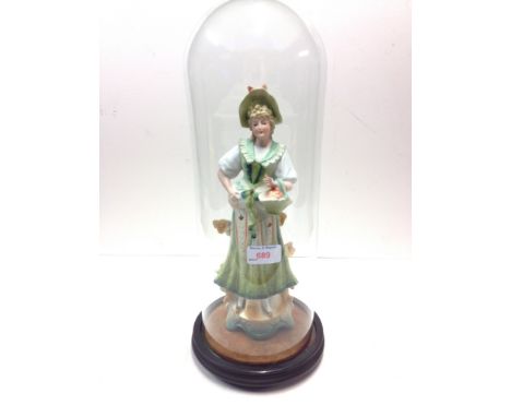 GERMAN BISQUE FIGURE UNDER A GLASS DOME. 44CM