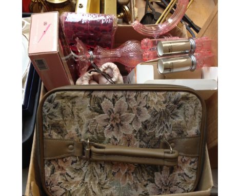 BOX INC. VANITY CASE, CURLING IRON, GLASS PINK CEILING LIGHT FITTING