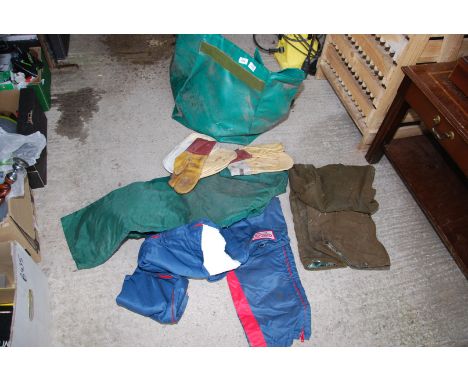 Chainsaw trousers, leggings, gloves, etc.