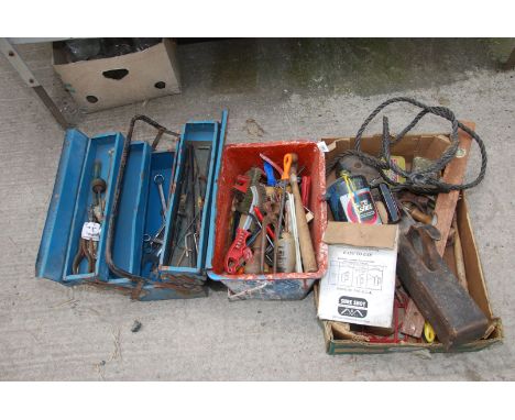 A cantilever tool box, bucket of tools and box of tools etc.