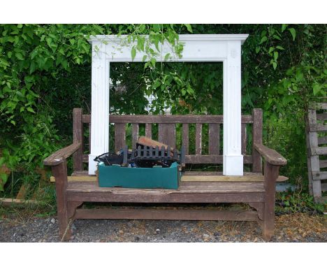 A fire surround 51" wide x 7" diameter x 43" high, a garden bench 65" wide x 34" high, etc.