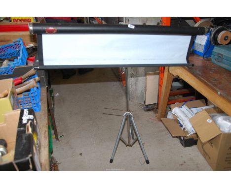 A projector screen with stand, foot a/f.