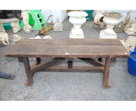 A wooden bench, 61 1/2'' x 18'' deep x 20 1/2'' high.