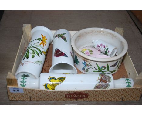 A quantity of Portmeirion Botanical Garden to include rolling pin, vases and a bowl.