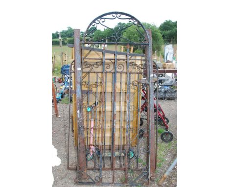 An arched garden gate, 30'' wide x 76'' high plus one other and two 36'' metal box posts.