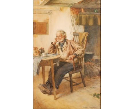 WALTER LANGLEY, RBSA, RI (1852-1922) - Lost in Thought - study of an old fisherman sitting at his table, watercolour, signed,