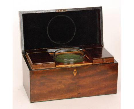 A 19th Century rectangular tea caddy with mixing bowl and two separate canisters, width 35.5cm