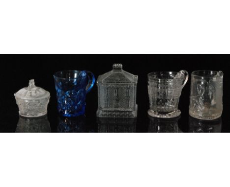 A group of late 19th Century pressed glass comprising Davidson, Henry Greener and Sowerby examples, comprising a miniature te