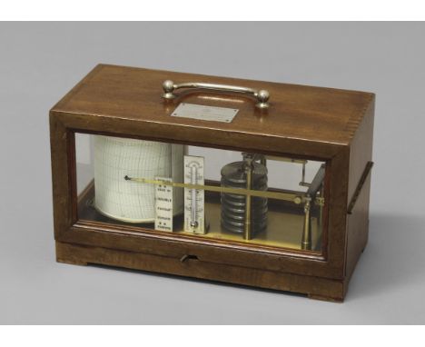 A FRENCH MAHOGANY CASED BAROGRAPH, brass-mounted with silvered bellow ivory and centigrade thermometer, stamped 'RF Paris' wi