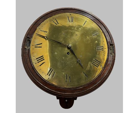 A MAHOGANY CIRCULAR WALL CLOCK, the 12" brass dial signed J. Beckett, London, on a brass single fusee movement, with pendulum