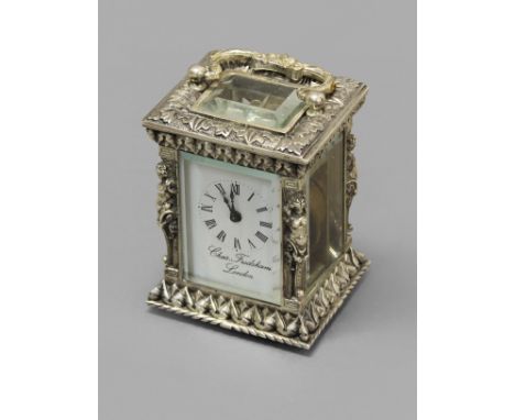 A MINIATURE SILVER JUBILEE CARRIAGE CLOCK BY CHARLES FRODSHAM, a 1977 replica of an earlier model to commemorate the Silver J