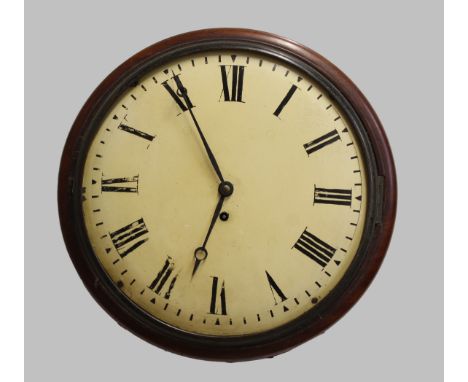 A 19TH CENTURY MAHOGANY WALL CLOCK, the 12" cream painted dial on an eight day chain driven fusee movement, with pendulum, di