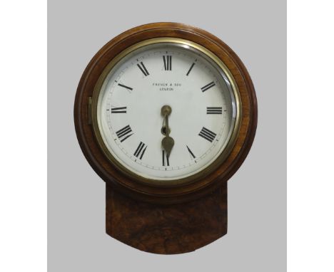 A WALNUT WALL CLOCK, the 7 1/2" dial signed French &amp; Son, London, on a brass single fusee movement stamped '6472 London',