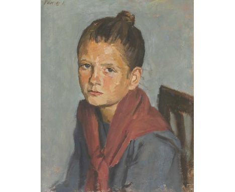 Adolf Fényes (Hungarian, 1867-1945)Portrait of a girl in a blue dress and maroon shawl, seatedsigned 'FENYES A' u.r., oil on 