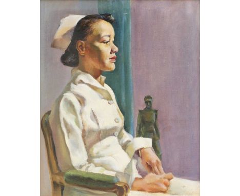 R... Halls (c.1947) Portrait of a nurse;verso, Two women at a table apparently signed and dated 'R Halls 1947' under stretche
