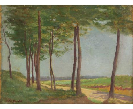 Leo Gausson (French, 1860-1944)A tree-lined roadsigned 'Leo Gausson' l.l., oil on panel26.5 x 34cm Provenance: Anon. sale, Bo