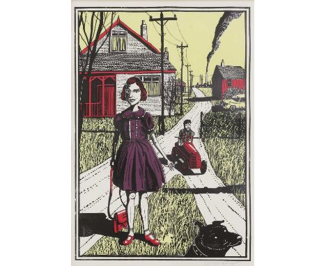 ▴ Grayson Perry RA (b.1960)'Julie in Canvey Island' from Six Snapshots of Julie (colour), 2015woodcut in colours, signed 'Gra