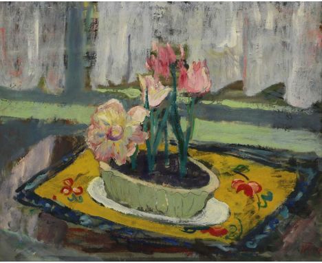 ▴ Margaret Thomas (1916-2016)'Christmas Tulips'signed with initials and dated 'MT 57' l.r., inscribed with title on artist's 