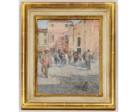 Δ Diana Armfield RA (b.1920)'A Crowd by S. Aponal, Venice'signed with initials 'DMA' l.l. and inscribed with title on exhibit