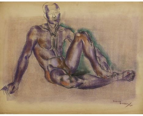 ▴ Frank Dobson RA (1886-1963)Seated male nudesigned and dated 'Frank Dobson/45' l.r., pencil and coloured chalks53 x 65cmCond