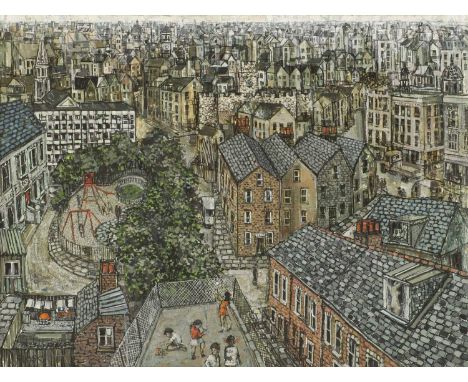 ▴ Jonas Plosky (1940-2011)'Rooftops over Holloway'signed 'PLOSKY' l.r., inscribed with title on artist's label verso, acrylic