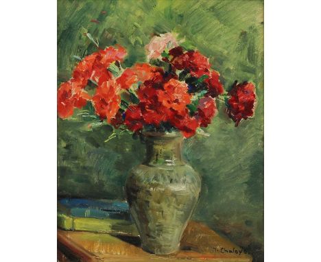 ▴ Jean Chaleyé (French, 1878-1960)A vase of red carnationssigned 'J Chaleyé' l.r., oil on board34 x 26.5cmProvenance: With Lo