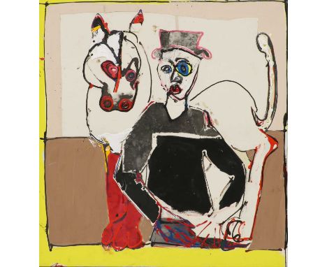 ▴ John Kiki (b.1943)'The Shadow of The Beast'signed 'John Kiki', inscribed with title and dated '2002, 2003, 2005' verso, mix