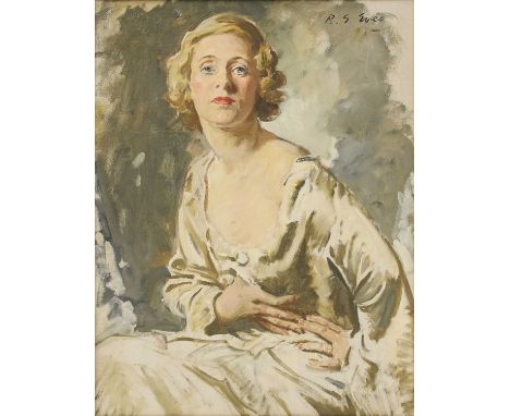 Reginald Grenville Eves RA (1876-1941)Portrait of Miss Pym, seated half-length in a white dresssigned 'R G Eves' u.r., oil on
