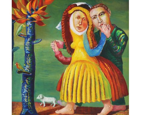▴ Neil Macpherson (b.1954)'Night Train to Cairo', 2000signed 'Macpherson' l.r., oil on board59 x 59cmProvenance: With Boundar