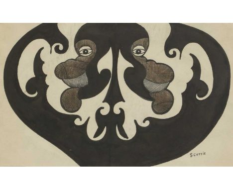 ▴ Scottie Wilson (1891-1972)Two facessigned 'SCOTTIE' l.r., pen and ink and watercolour18.2 x 28.5cmCondition ReportFramed si