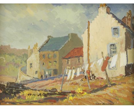 John Houston (19th/20th century)Washing daysigned 'John Houston' l.r., oil on board23.5 x 29.5cmCondition ReportFramed size: 