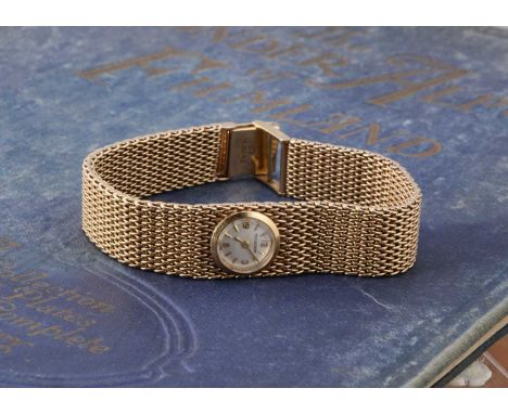 A 1960s Jaeger Le-Coultre manual wind 9ct gold lady's cocktail dress wristwatch, the 15mm wide mesh link bracelet having inse