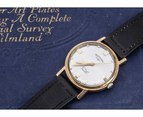 A circa 1960's Rotary manual wind 9ct gold wristwatch, 34mm case, with silvered dial and batons, lots of sign of wear, 17 jew