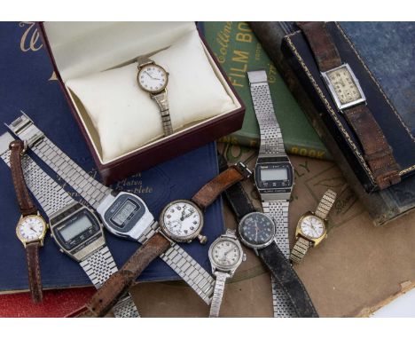 A collection of vintage and modern ladies and gents wristwatches, including two silver cased trench style watches, AF, two Ti
