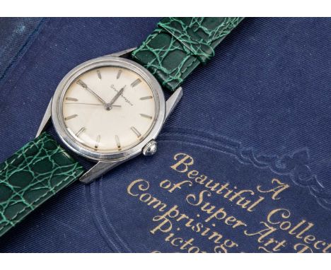 A 1960s Girard-Perregaux manual wind stainless steel wristwatch, 34.5mm, silver batons to silvered dial, appears to run well,