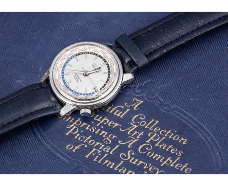 A c1980s Seiko World Time Automatic Diashock stainless steel wristwatch, 37.5mm, silvered dial with date aperture and worldwi