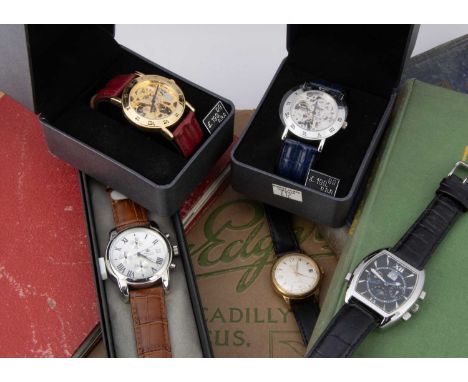 Five watches, including a vintage Primus, two skeleton watches in boxes, and two others