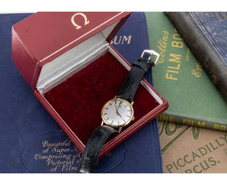 An Omega manual wind wristwatch, 34mm gold plated and stainless steel case, with silvered dial and gilt batons, appears to ru