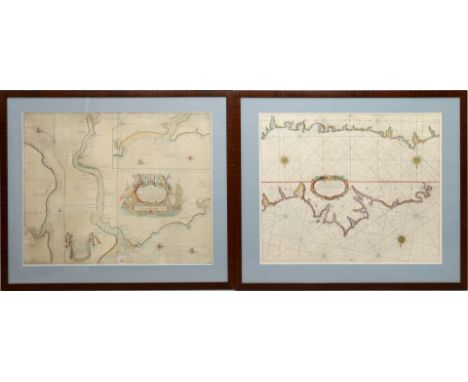 2 kolorierte Kupferstichkarten (18. Jh.) "BISCAY and GALLICIA" und "NEWCASTLE uppon TYNE". Alters- und Gebrauchsspuren. Ca. 4