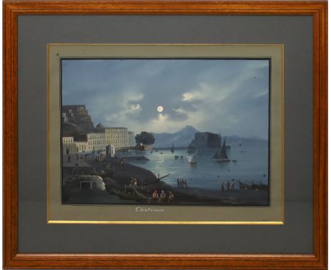 Delpino, Giacomo Giuseppe Federico (1833 Chiavari - Neapel 1905), wohl "Chiatamone" - Ansicht des Hafens bei Neapel im Mondsc