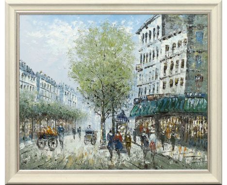 Unbekannter Maler (20. Jh.) Reich belebte, wohl Pariser Straßenszene. Öl/Lwd., re. u. unleserlich sign. 50x 60 cm. R.