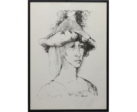Grass, Günter (1927 Danzig - Lübeck 2015) Frau mit Pilzhut. Lithographie, re. u. mit Bleistift sign. und dat. (19)75, li. u. 