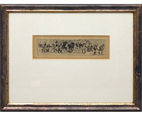 Unbekannter Künstler (1. Drittel 20. Jh.) Umzug mit Müttern und Kinderwagen. Lithographie/Papier (gebräunt). Plattenrand ca. 