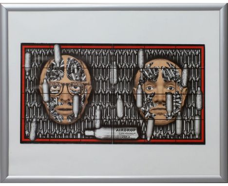 GILBERT &amp; GEORGE, nach "Airdrop (2013)". Farboffset, ca. 24x 43 cm. R.