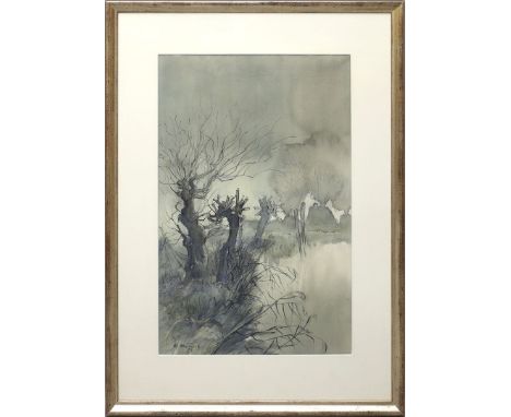 Unbekannter Maler (um 1973) Kopfweiden. Aquarellierte Federzeichnung, li. u. unleserlich sign. und dat. (19)73. PP.-Ausschnit