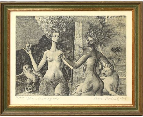 Proksch, Peter (1935 Wien - Wolkersdorf 2012) "Phantasmagorie". Radierung (l. gebräunt), re. u. mit Bleistift sign. und dat. 