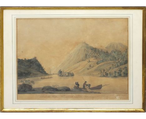 2 Bilder (19. Jh.) Kolorierte Lithographie "Ansicht vom Kloster Nonnenwerth" (stark gebräunt). 45x 57 cm und Radierung nach W