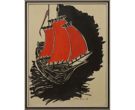Unbekannter Maler (um 1963) Segelboot. Mischtechnik, re u. unleserlich sign. und dat. (19)63. 38,5x 28,5 cm. R. 
