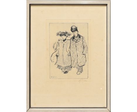 Zille, Heinrich (1858 Radeburg - Berlin 1929) "Spaziergänger" (um 1908). Heliogravüre/Radierung/Papier (gebräunt, l. stockfle