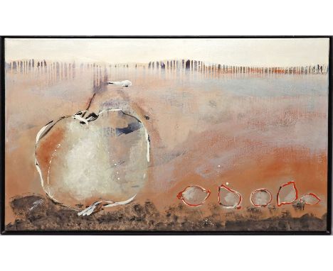 Lörke, Ilka Aziza (geb. Cuxhaven) "Serie 4", so verso betitelt, dat. 2006 und sign. Öl/Lwd. 70x 115 cm. Schattenfuge. Beigege